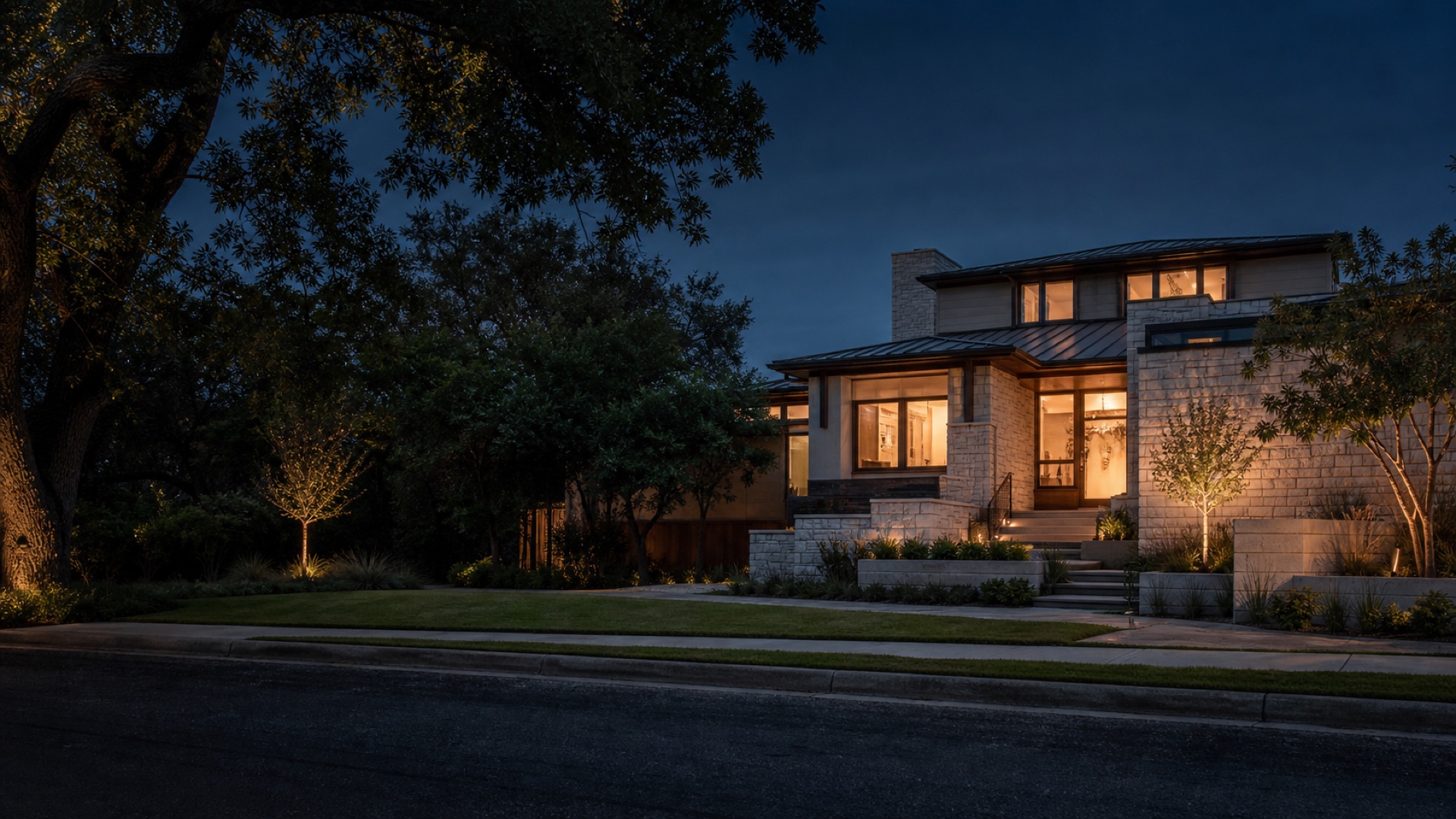 Central Texas home at dusk